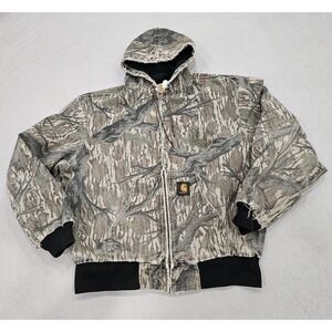 Carhartt Mossy Oaks Tree Stand Camo Jacket Hooded Mens Lg Distressed JR345